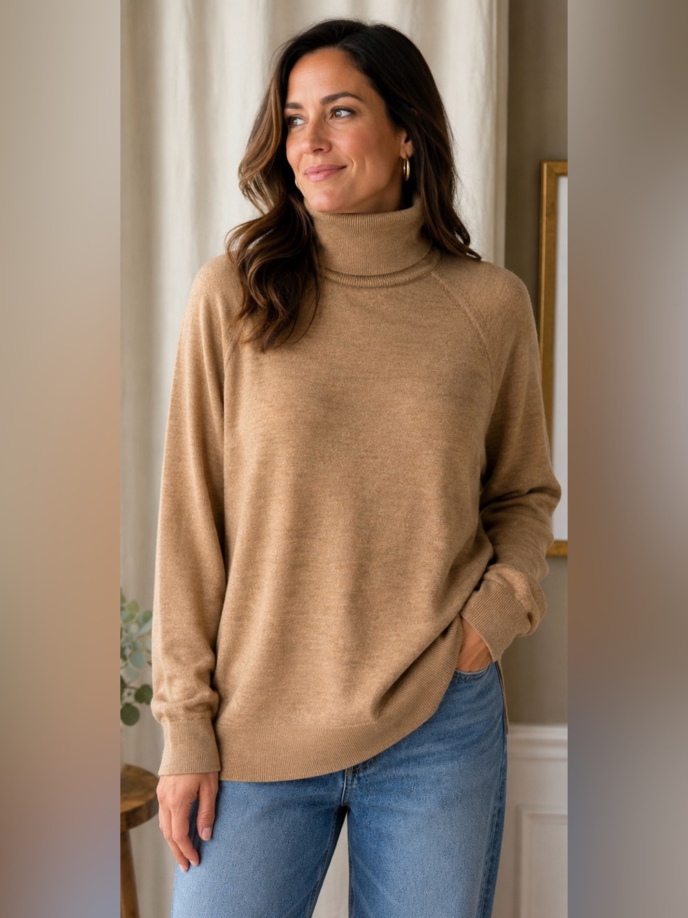 Banana Republic Merino Wool Classic Tan Turtleneck Sweater - Women XL NWT